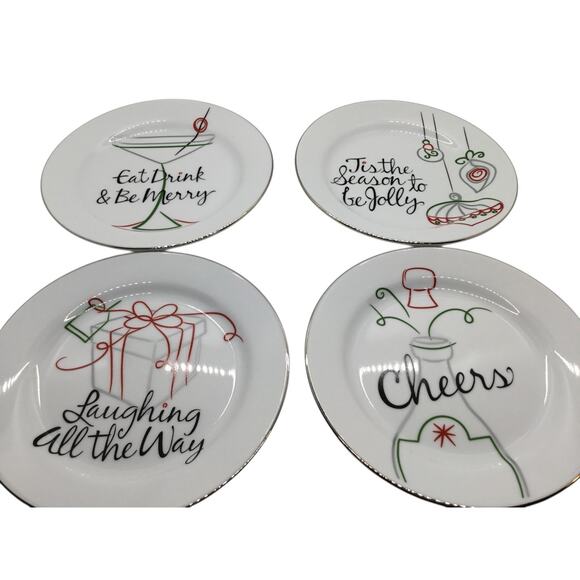 St. Nicholas Square EAT DRINK & BE MERRY 6.5" Round Appetizer Plate Set 4 Piece - Picture 1 of 12